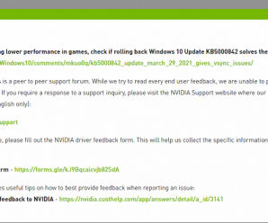 Nvidia рекомендует удалить последнее обновление Windows 10 для того, чтобы не было проблем в играх